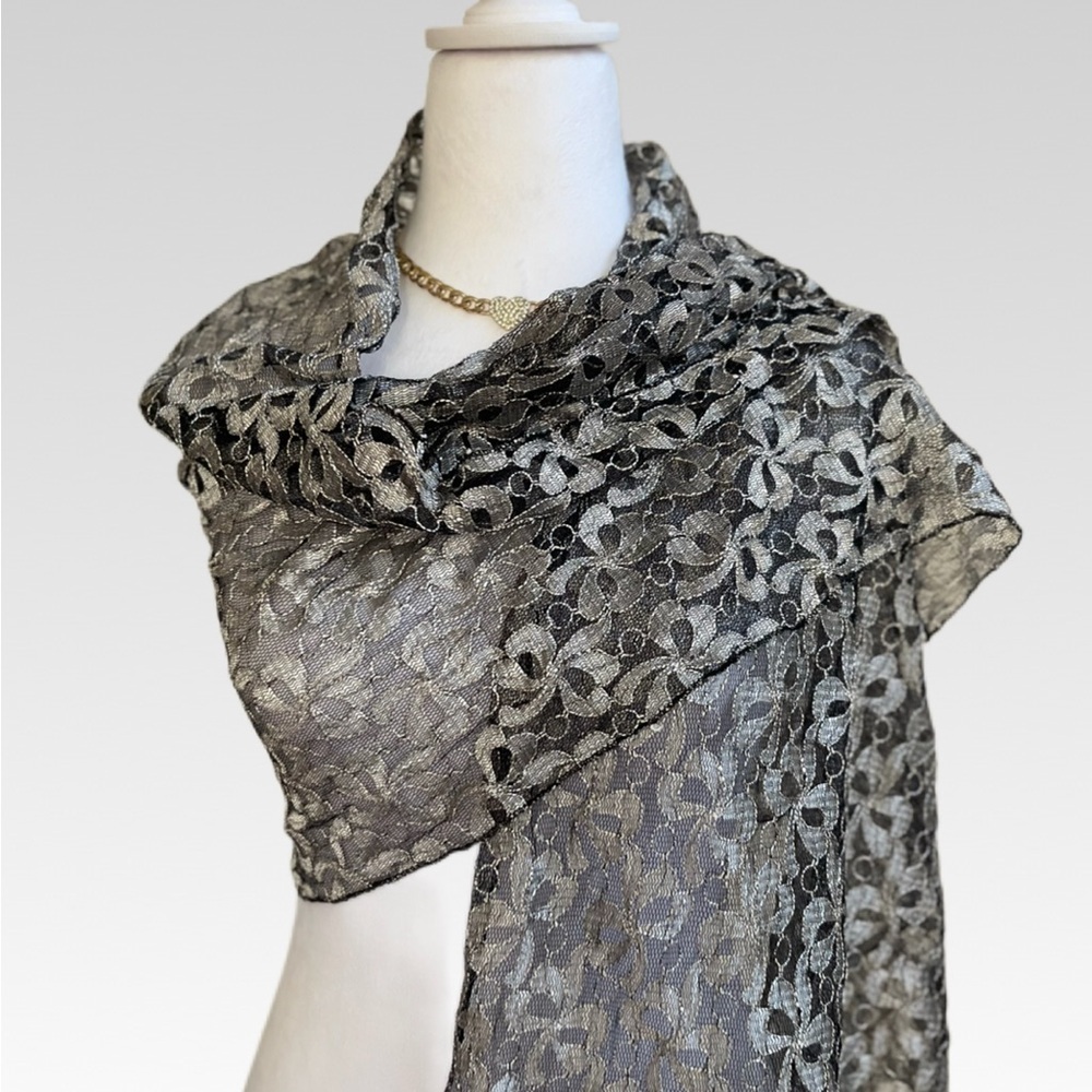 Elegant Silver Lace Scarf